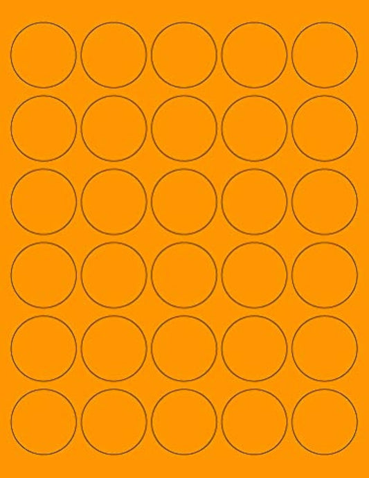 8-1/2 x 11" Neon Color High Light Fluorescent Labels for Laser & Inkjet Printer (ORANGE Fluorescent, 1.5" Round - 30 Per Page | 750 Labels)