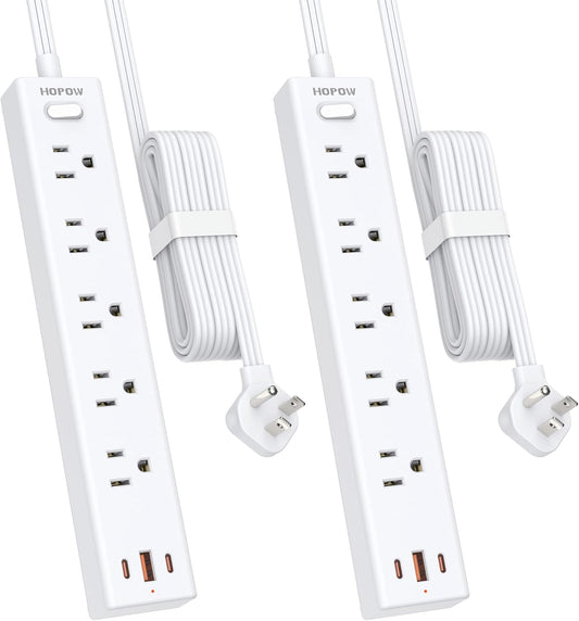 2 Pack Power Strip Surge Protector, 10 Ft Ultra Thin Flat Plug Extension Cord, Surge Protector with 5 Outlets & 3 USB Ports (2 USB C), 1700 Joules, 3-Prong, Wall Mount for Home Office Dorm, White