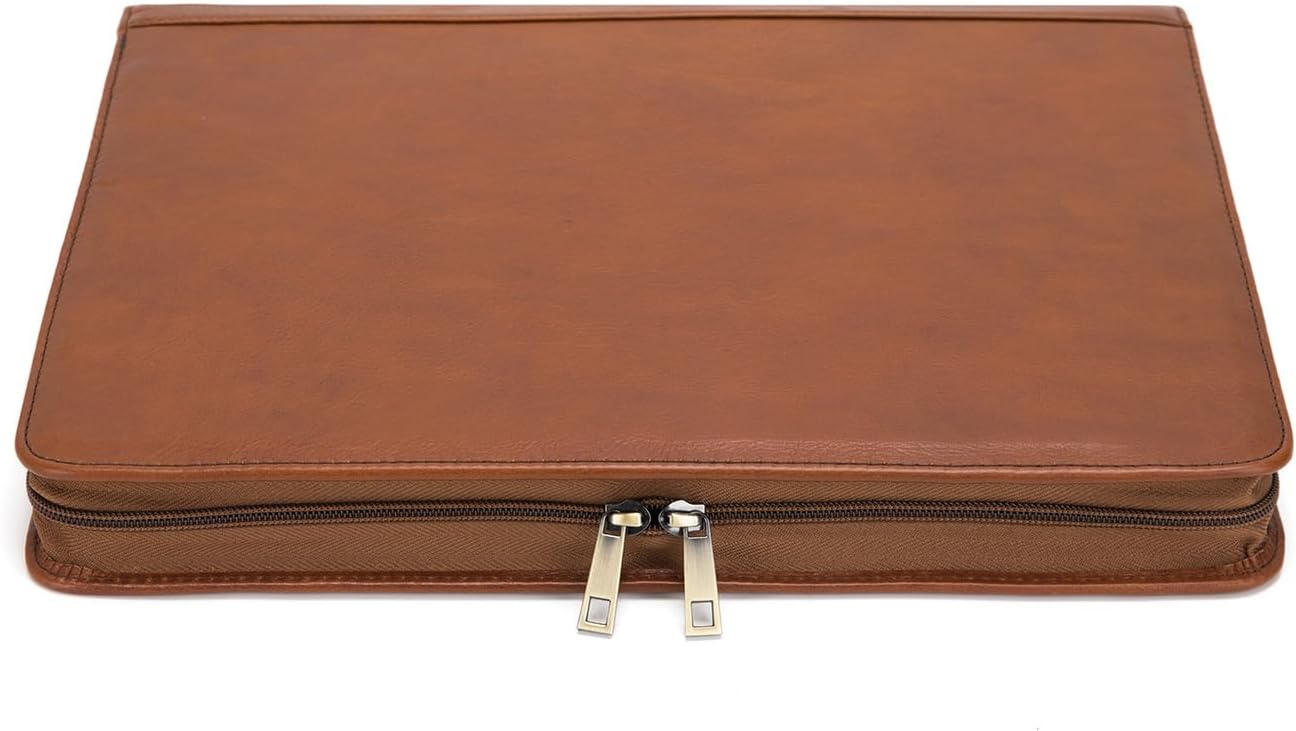 Genuine Leather Portfolio for Women and Men, 8.5 x 11 Legal Pad Padfolio, Zippered Notebook Organizer for 13” Laptop, Business Executive Professional Folio for Work, Brown, Oil Tanned