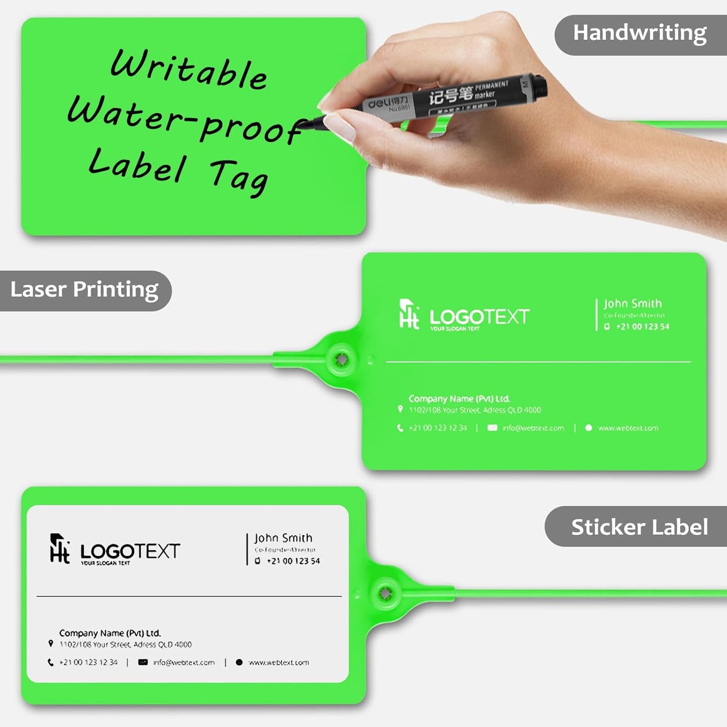 100 Plastic Tags Waterproof Tags for Labeling Shipping Tags Shipping Labels Security Tamper Seals Hanging Tags Writable Marker Ties Storage Tag with One Marker Pen (Green)