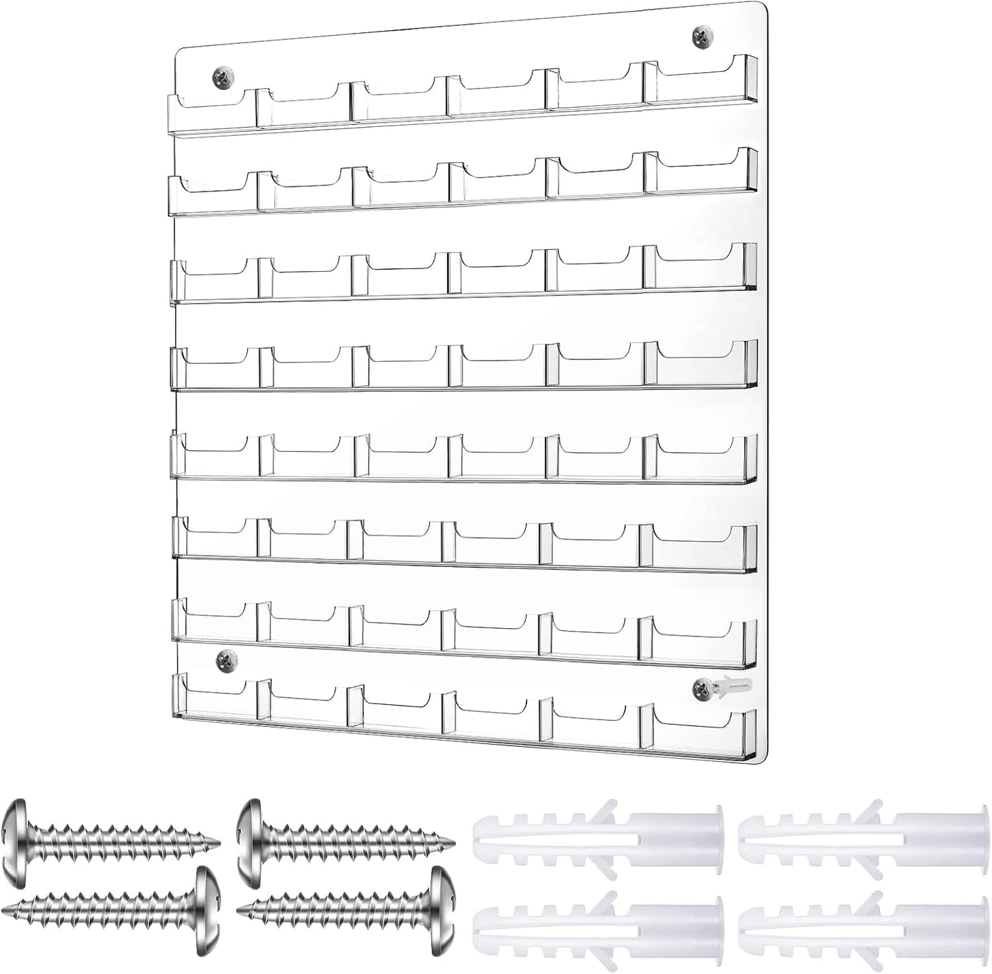 Hillban Acrylic Business Card Holder Wall Mount Clear Sticker Display Rack Multiple Card Holders Clear Acrylic Organizing Sticker Display Stand Pre Drilled(48 Pockets)