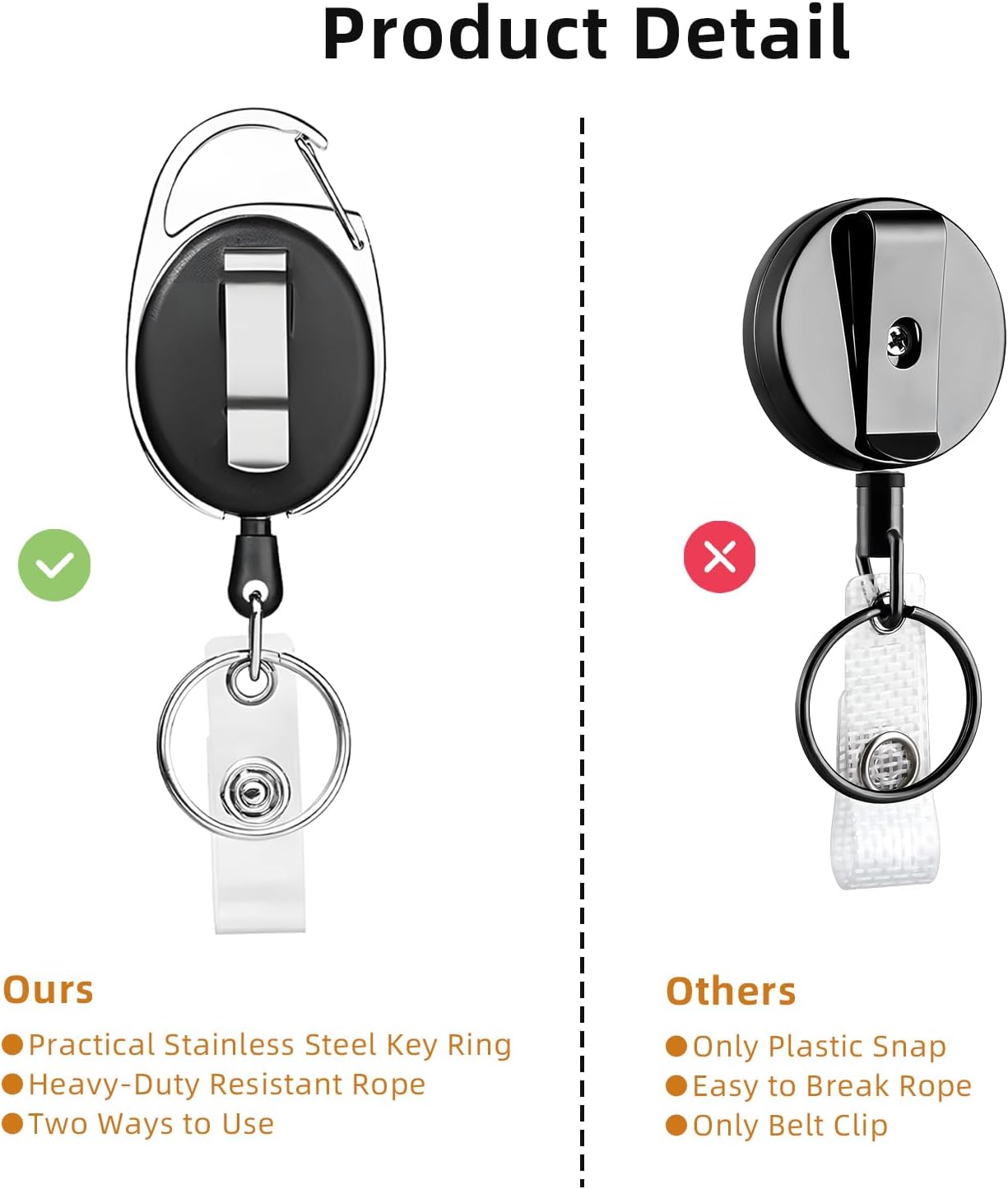 72 Pack Badge Reels Retractable Badge Holders with Clip Key Ring Liubeili Name ID Badge Clips Keychain for Nurse Doctor Employee Worker, Black