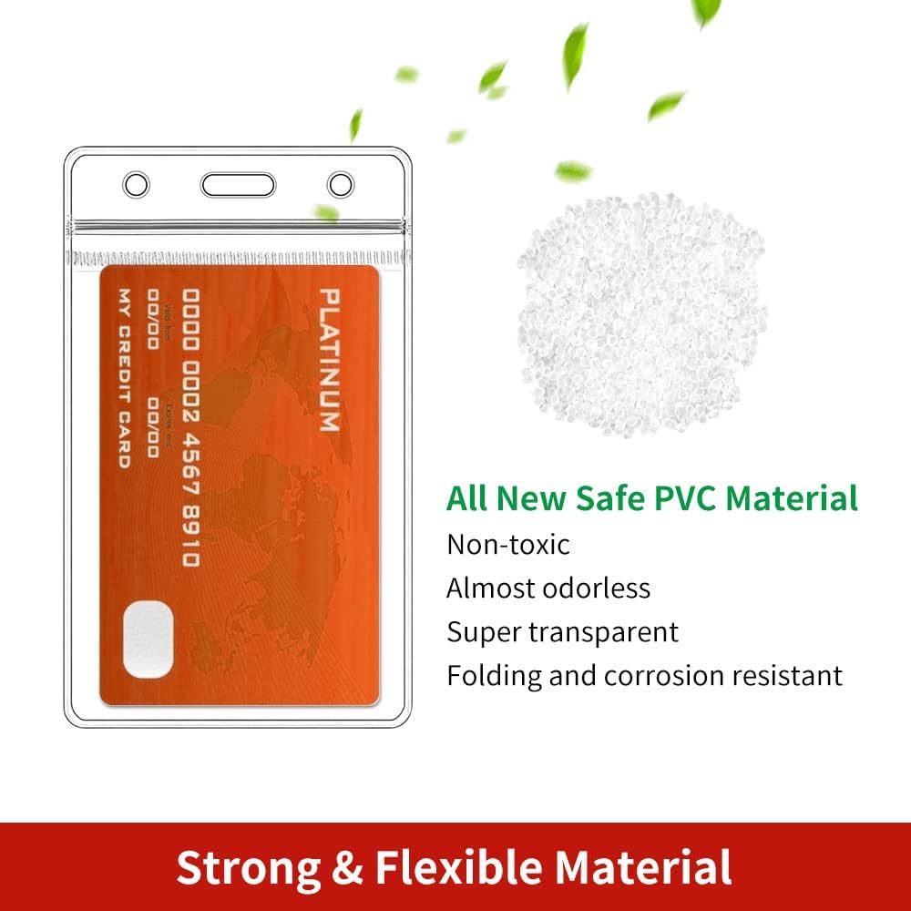 50 Pcs Clear ID Badge Holder, Vertical Plastic Name Tag Protector, Key Card Badge Holders with Waterproof Resealable Zipper for Nurses, Office, School and Lanyards Use