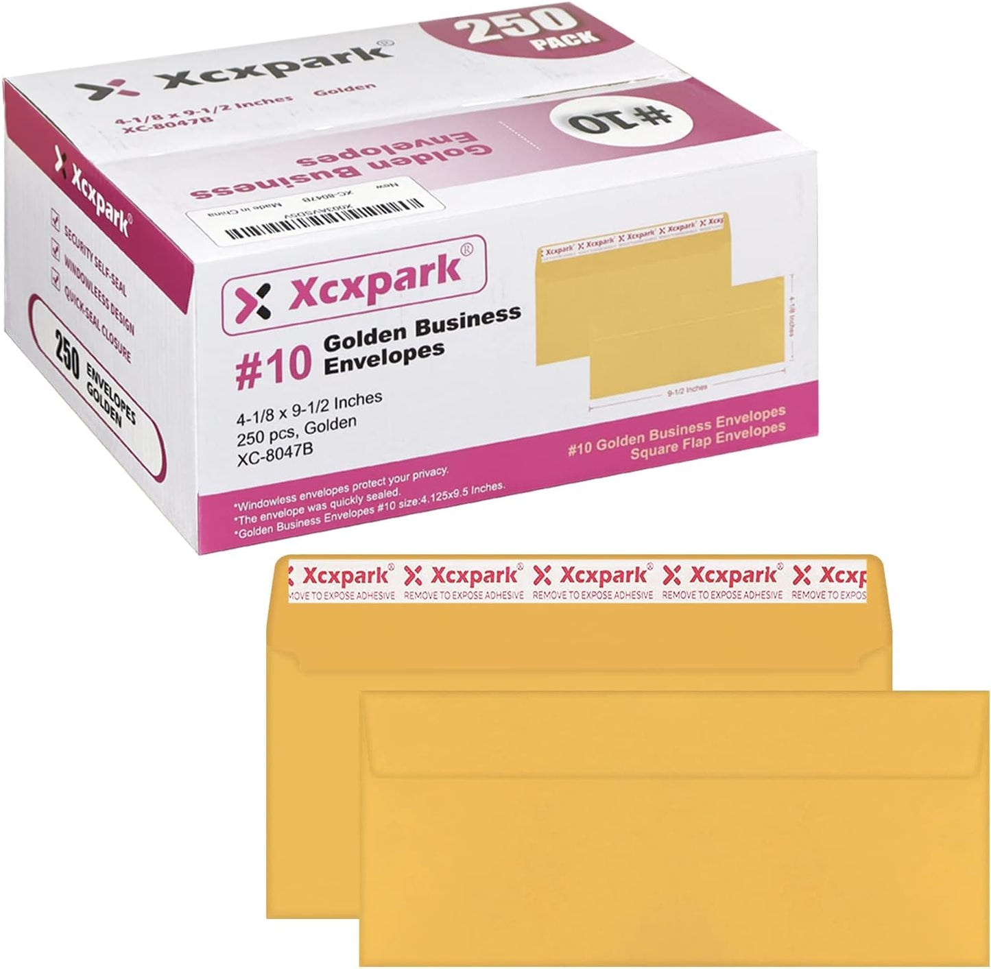 250 PCS #10 Golden Self Seal Kraft Security Envelopes - 4-1/8 x 9-1/2 Inches, Windowless, Invisible, Super Strong Quick Seal, Security Tint Pattern