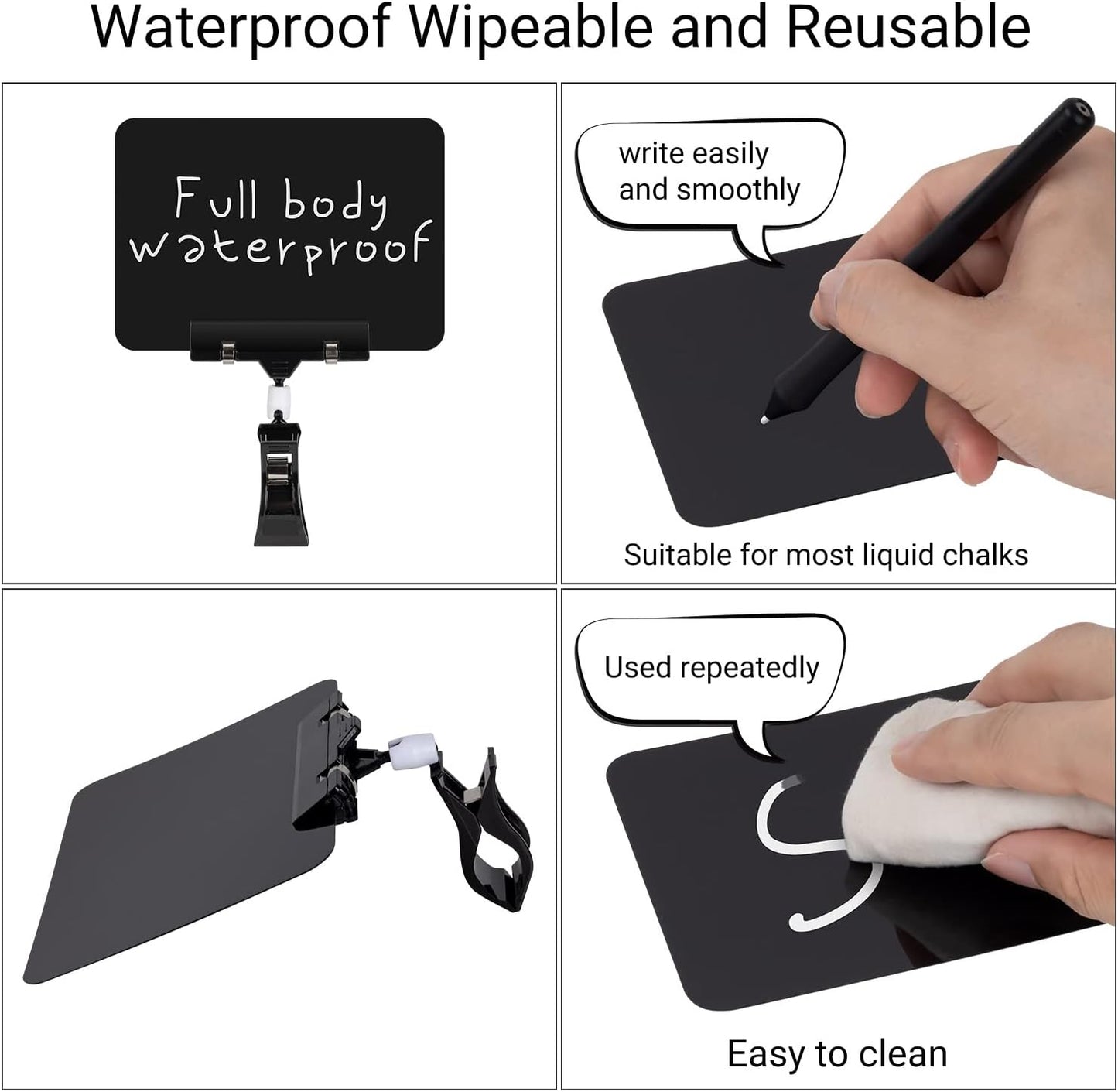 20 PCS Clip on Sign Holder, Plastic Rotatable Pop Label Merchandise Sign Display, Writable Mini Chalkboard with Double Sided Clips, Message Board for Notes Price Tag Supermarket Office Party