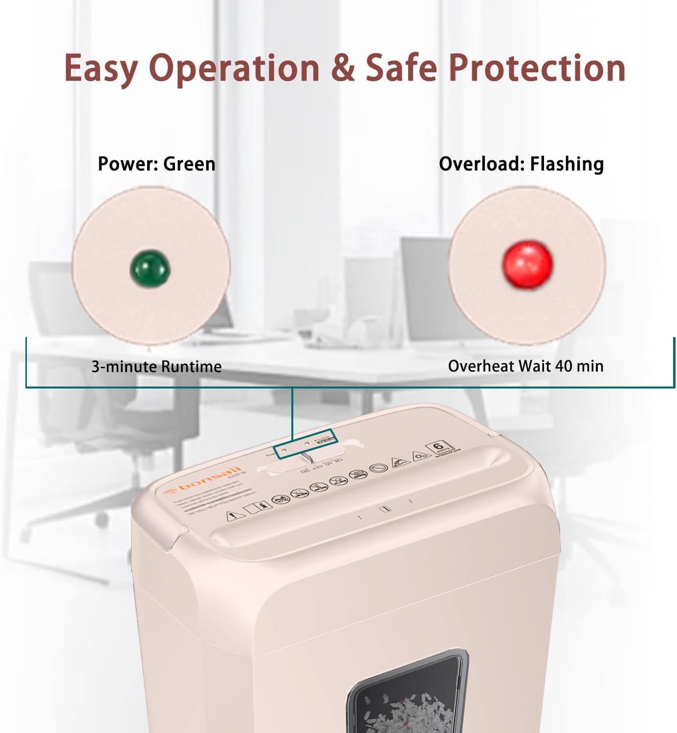 Bonsaii 6-Sheet Cross-Cut Pink Shredder, P-4 High Security Level, Compact Design for Home and Office, Shreds Paper, Credit Cards, Staples, Clips, 3-Minute Continuous Shredding, 3.4-Gal Bin