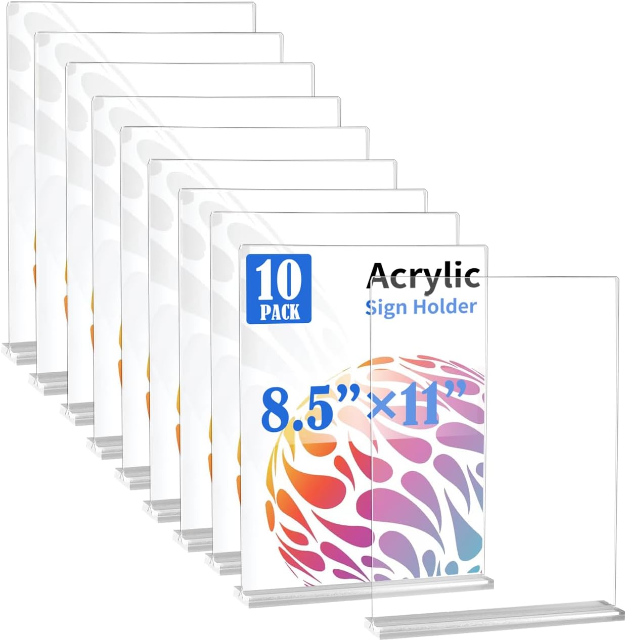 10 Pack Acrylic Sign Stand 8.5 X 11, Vertical T-Shape Clear Plastic Display, Double-Sided Clear Table Top Sign Holder, Suitable for Office, Store