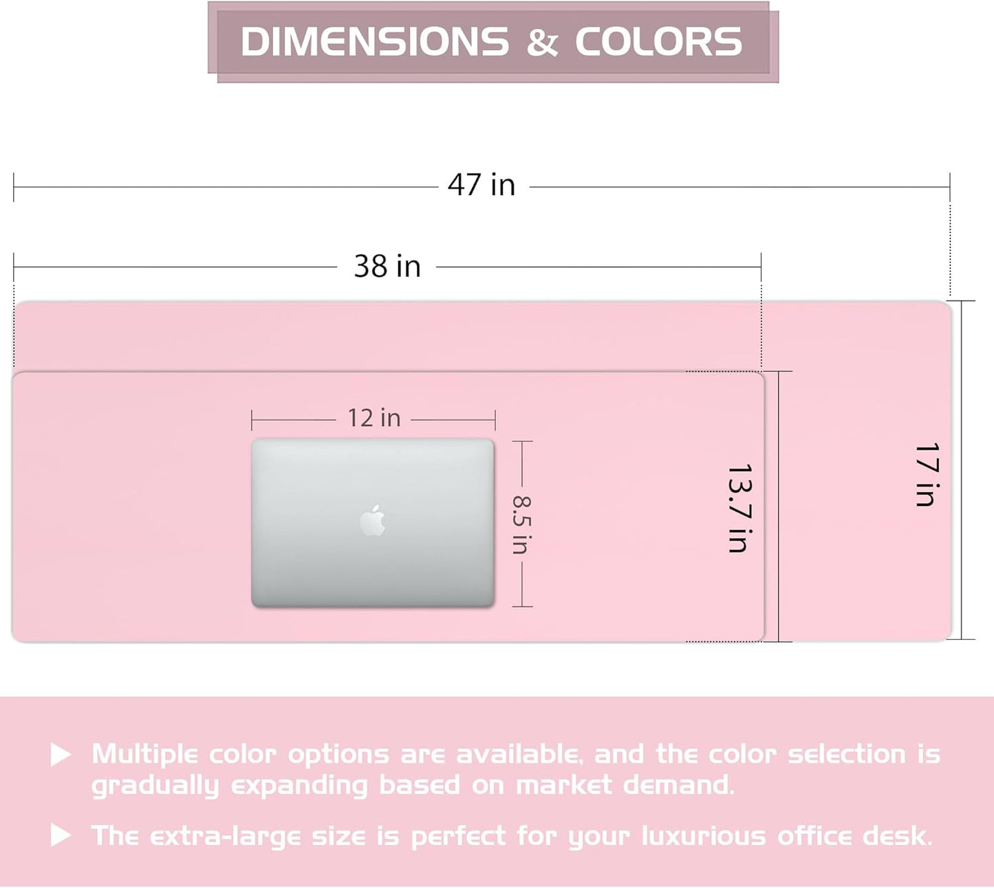 Aothia Leather Desk Pad Protector - Large Mouse Pad, Office Desk Mat, Non-Slip PU Leather Desk Blotter, Laptop Desk Pad, Waterproof Desk Writing Pad for Office and Home (Pink, 38" x 13.7")