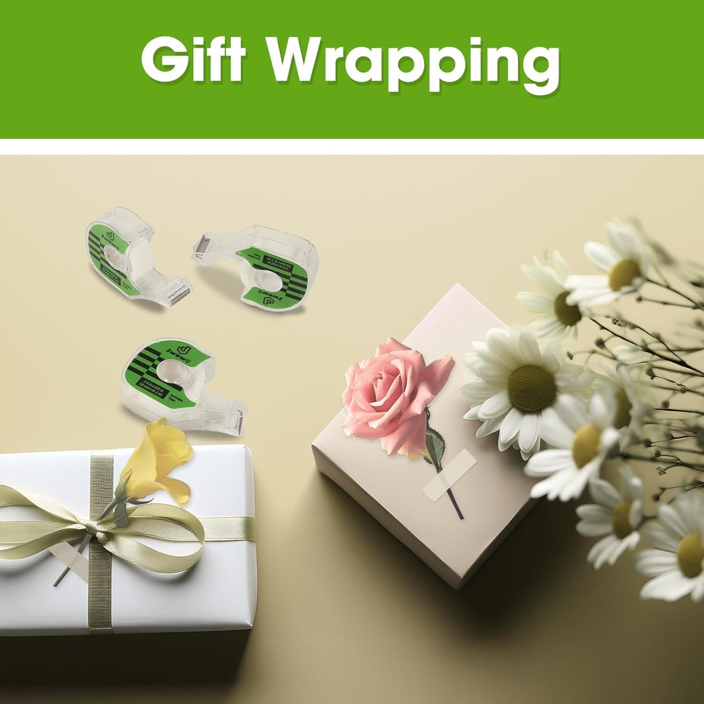 12 Invisible Tape with 12 Refillable Tape Dispenser, Home Office Supplies and Back to School Supplies for College and Classrooms, Matte Finish, 3/4 in x 650 in