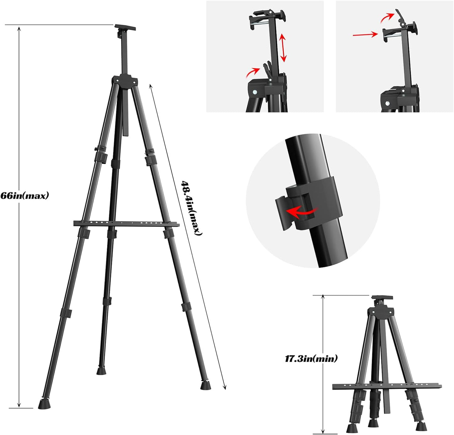 Easels for Painting Canvas, Aredy 66" Art Easel for Drawing, Portable Painting Easel Stand, Metal Table Top Easel