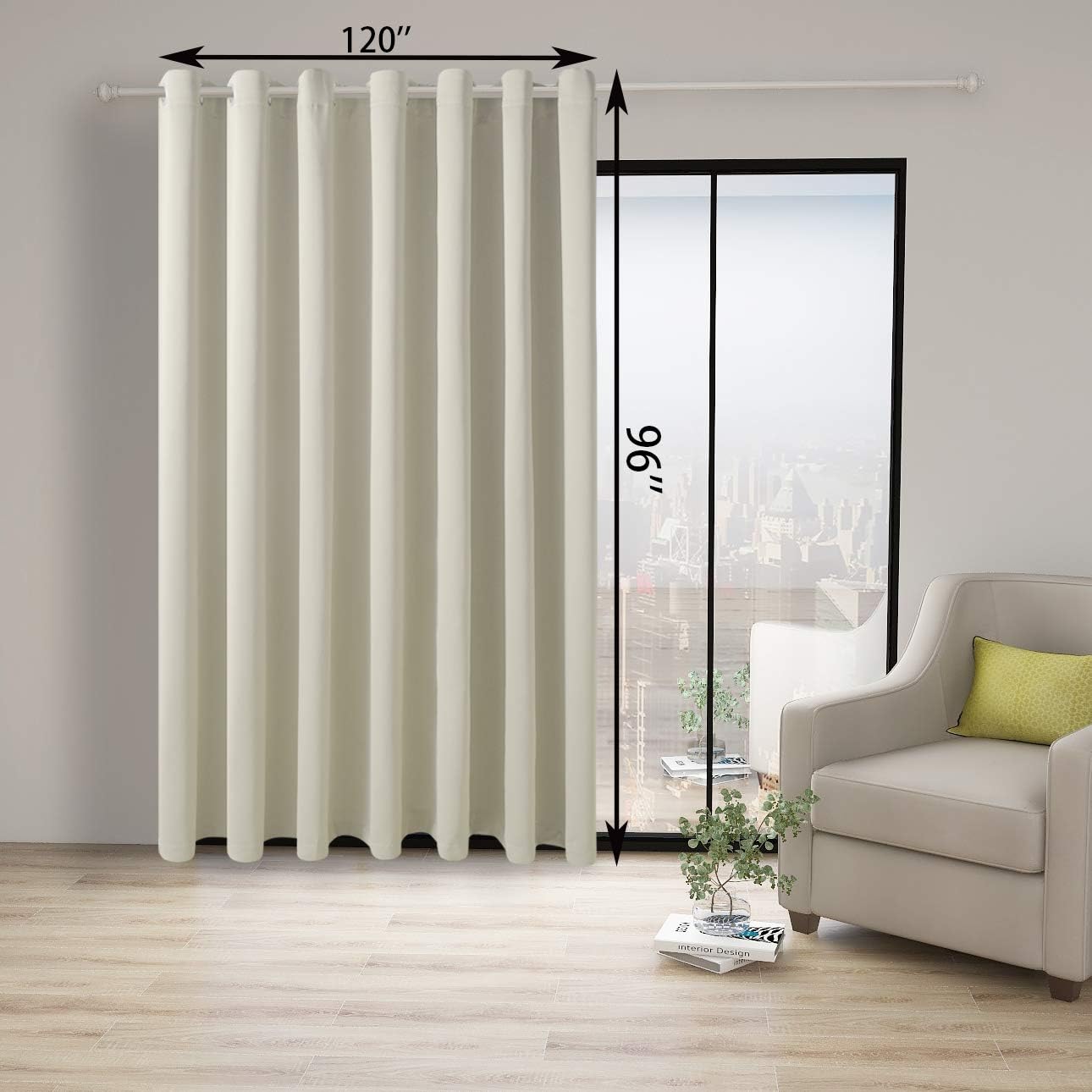 BONZER Room Divider Blackout Curtain Extra Wide Room Darkening Total Privacy Wall Noise Reducing for Living Room, 96L x 120W Inch (8L x 10W ft), 1 Panel, Cream