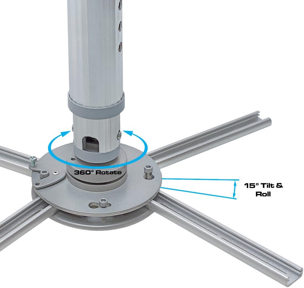 Cmple–Universal Projector Bracket Mount, Tilt & 360 Degree Swivel Ceiling Projector Mount with Adjustable Legs for LCD DLP Projectors - Max 44lbs (Silver)