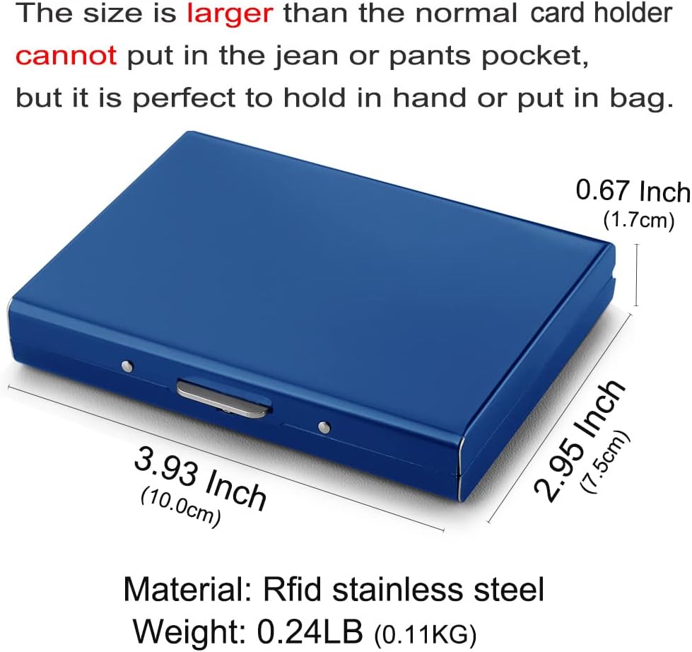 EASTNIGHTS RFID Credit Card Holder Protector Metal Credit Card Wallet Business Card Holder for Men Women Gift Box Package (Blue)