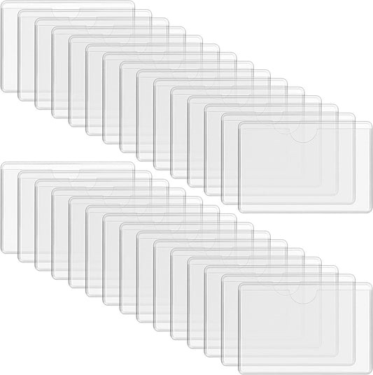 Crystal Clear Self-Adhesive Business Card Pockets and Top Open Library Card Pockets - Ideal for Organizing and Protecting Cards, Photos, and Labels. Includes 100 Pieces