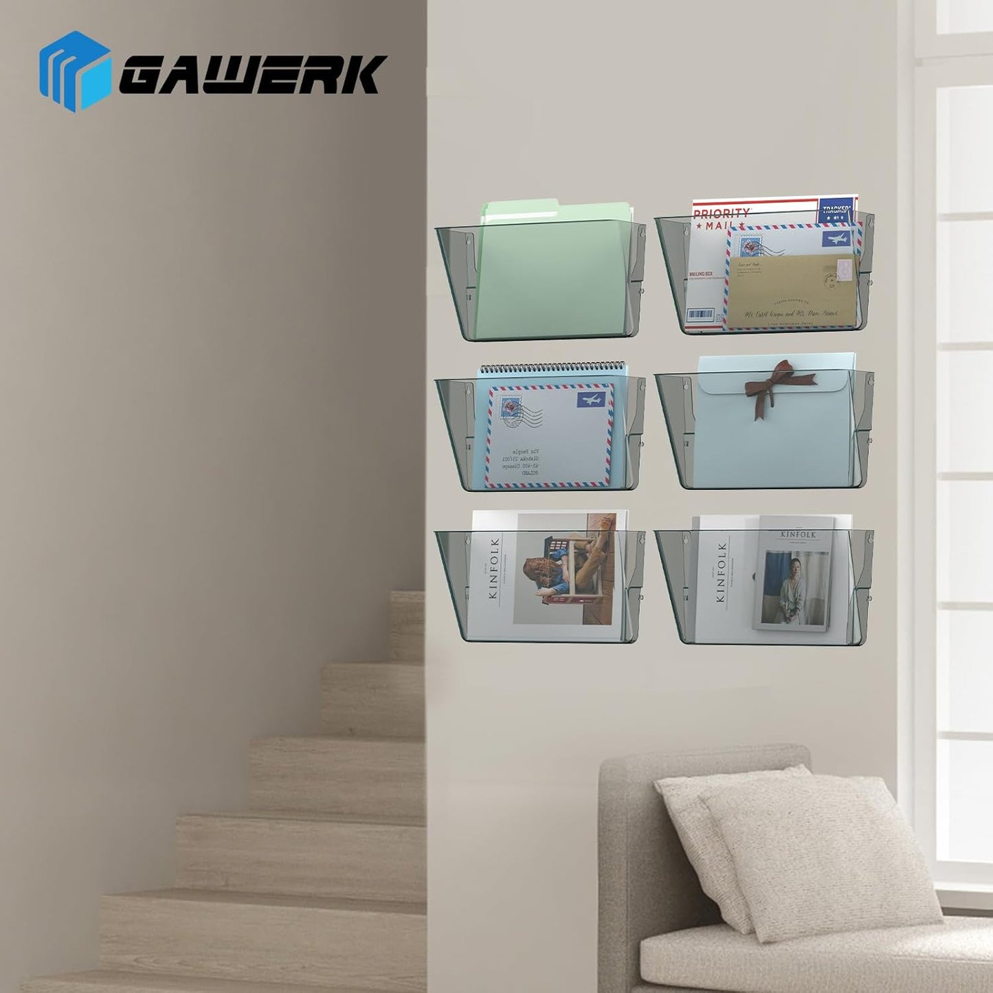 4 Pack Clear Acrylic Single Pocket, Plastic Hanging Wall Mount File Holder for Office Home ,Gray