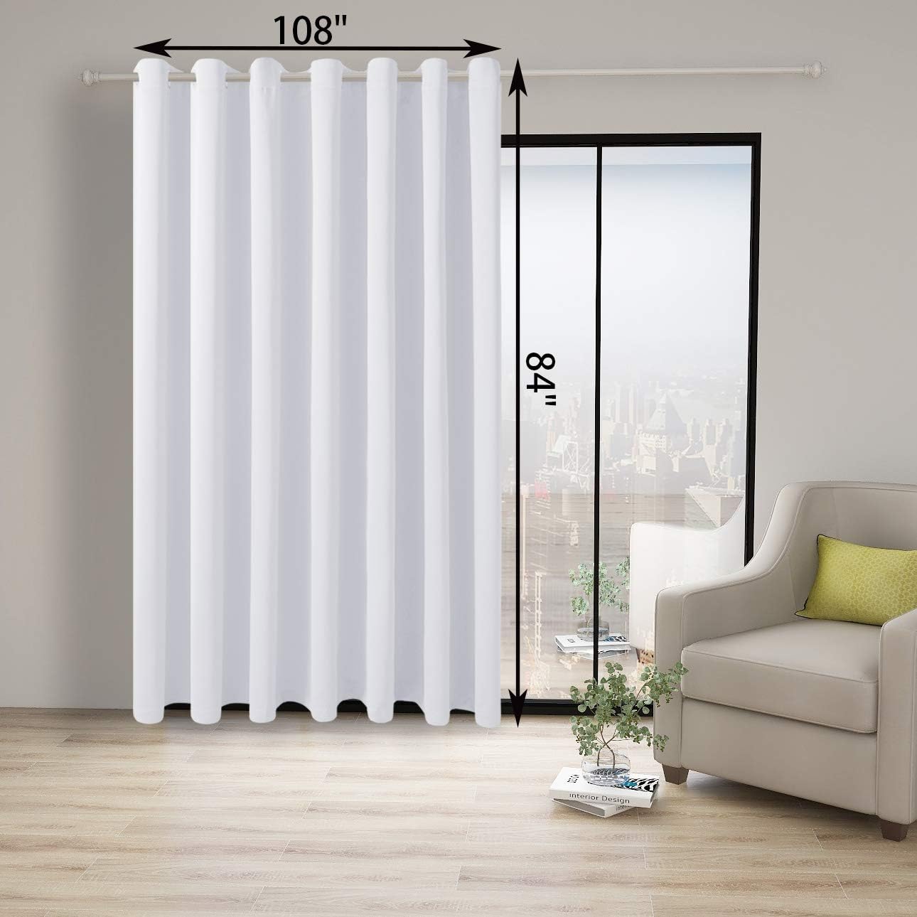 BONZER Room Divider Curtain Screen Partitions Total Privacy Wall Wide Blackout Curtains for Shared Room, 84L x 108W Inch (7L x 9W ft), 1 Panel, Greyish White