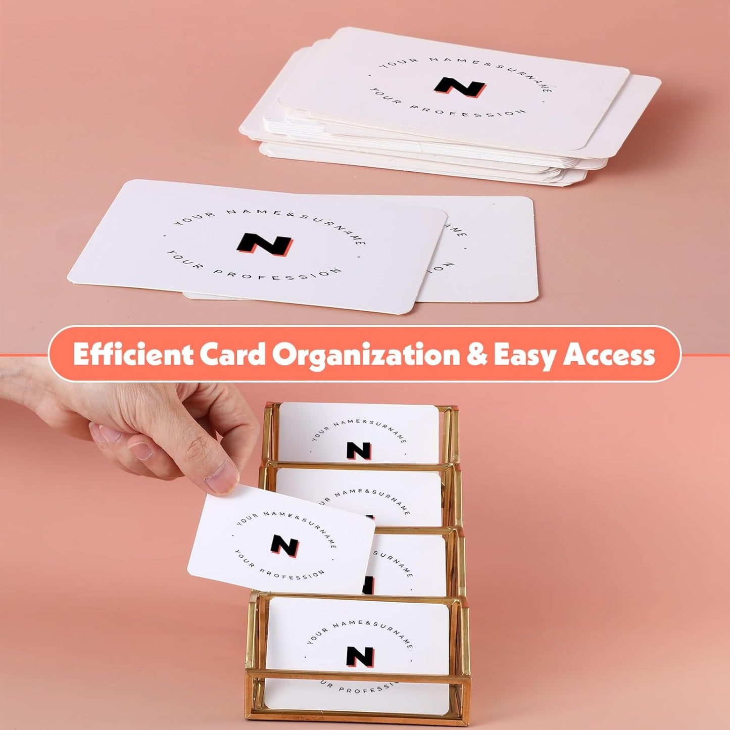 4 Slots Glass Business Card Stands for Display, Desktop Business Card Holder with Gold Metal Frame, Clear Name Cards Organizer for Office, Exhibition, and Meetings (4.13" L x 5.9" W x 4.72" H)