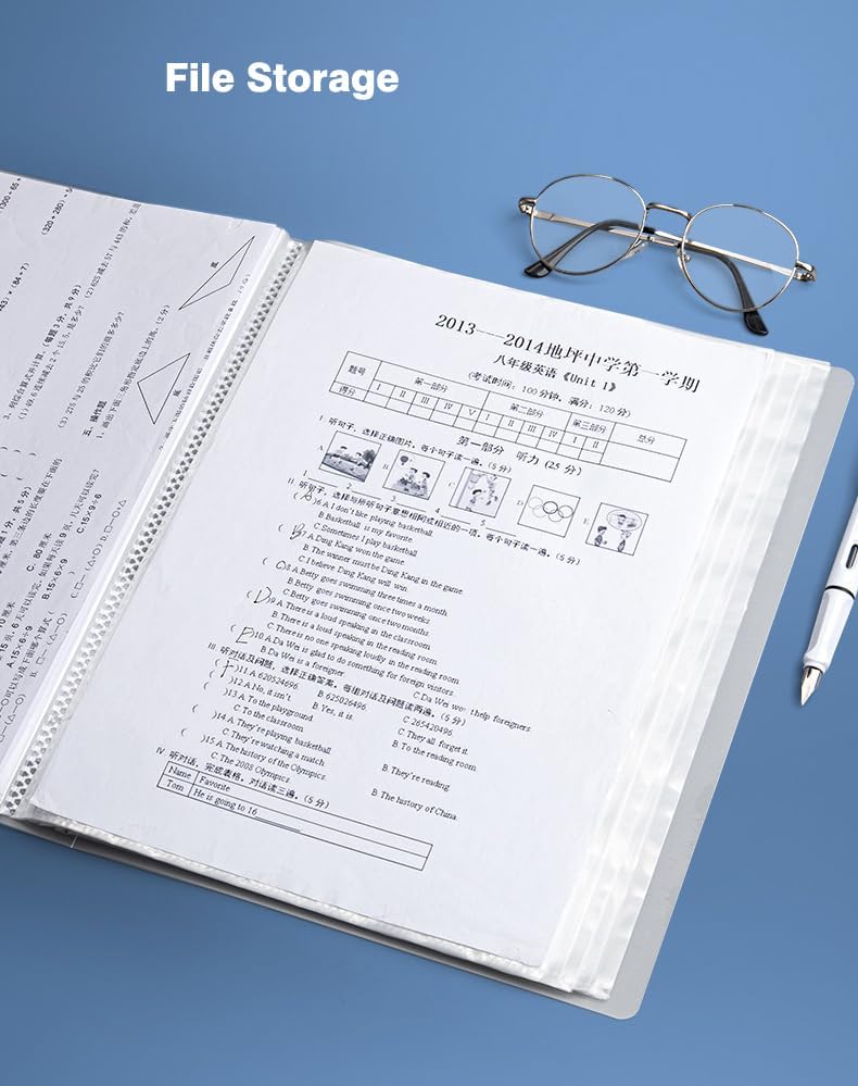 A4 80 Pockets 160/Sides Display Book Paper Document Holder, Business Presentation Book Presentation Folder (80 Pockets Transparent White)