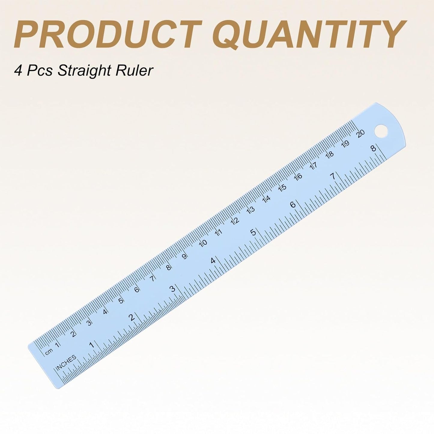 HARFINGTON 4pcs Metal Straight Ruler 20cm Metric SAE Aluminum Alloy Measuring Rulers Scale Tool with Hole for Measure Study Reading Classroom Office, Light Blue