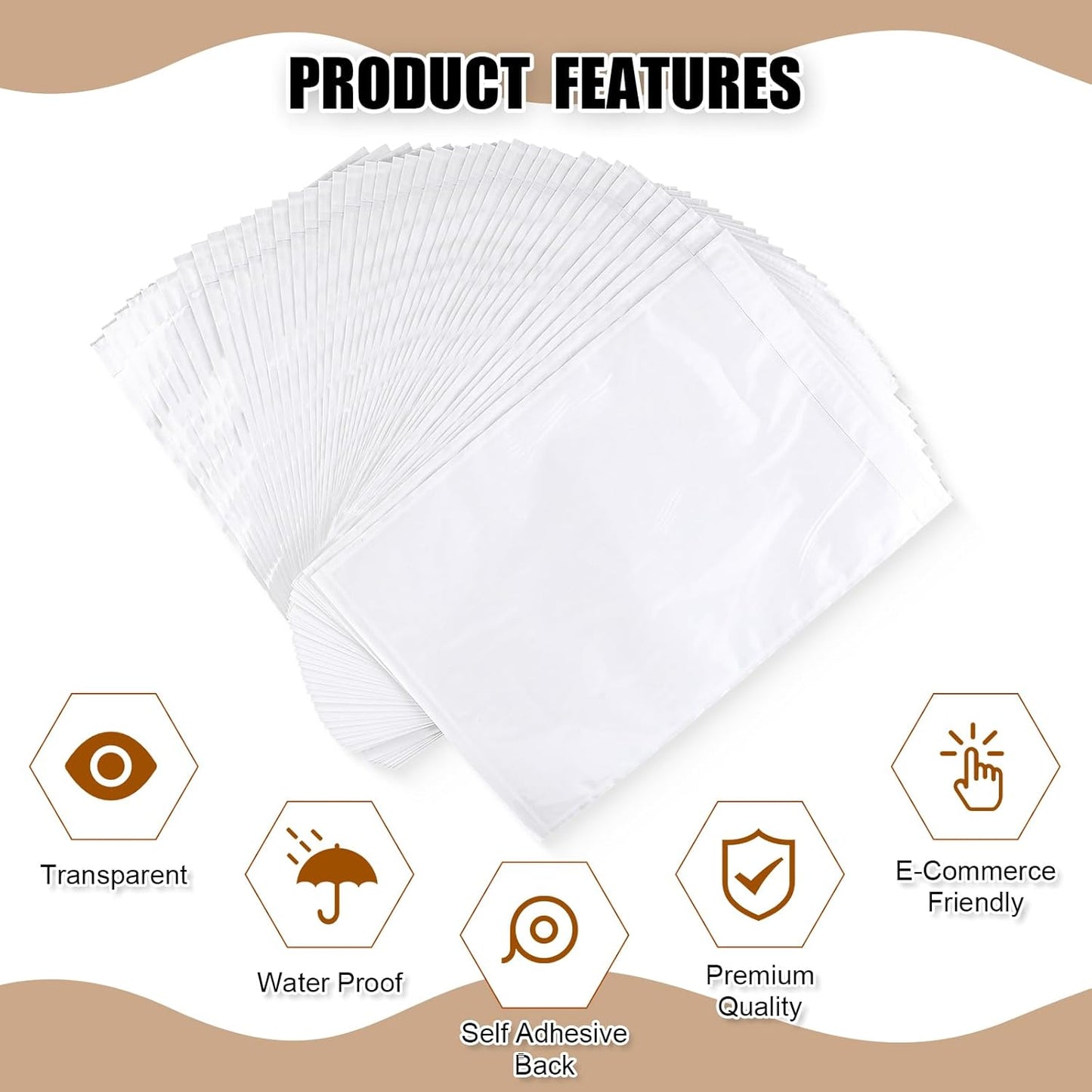 Cholemy 200 Pcs 9.5 x 12 in Clear Packing List Envelopes Shipping Pouches Mailing Shipping Label Sleeves Clear Adhesive Pockets Protectors Slip Envelope Pouches Holders Cover Enclosed Bag for Packing