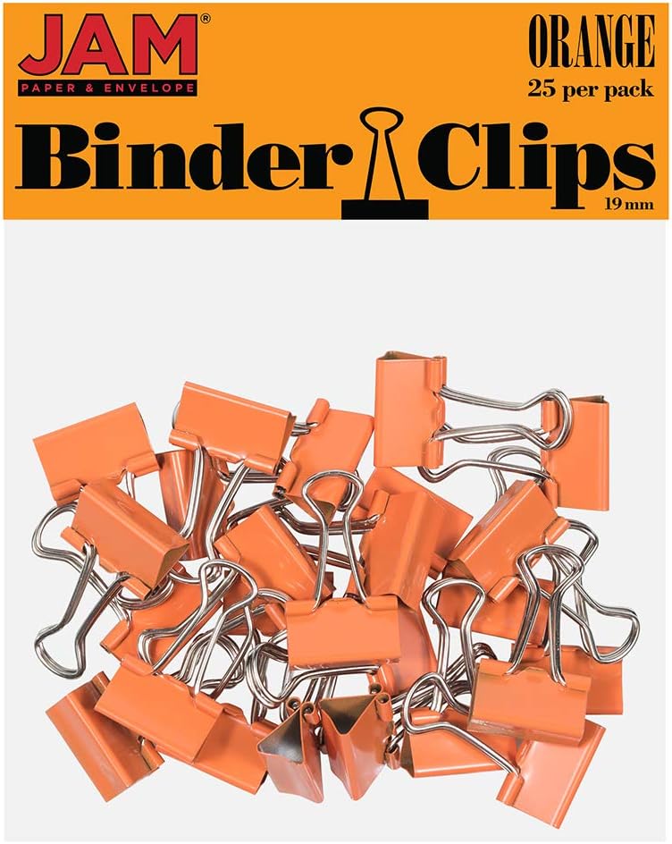 JAM PAPER Colorful Binder Clips - Small - 3/4 Inch (19 mm) - Orange Binderclips - 25/Pack