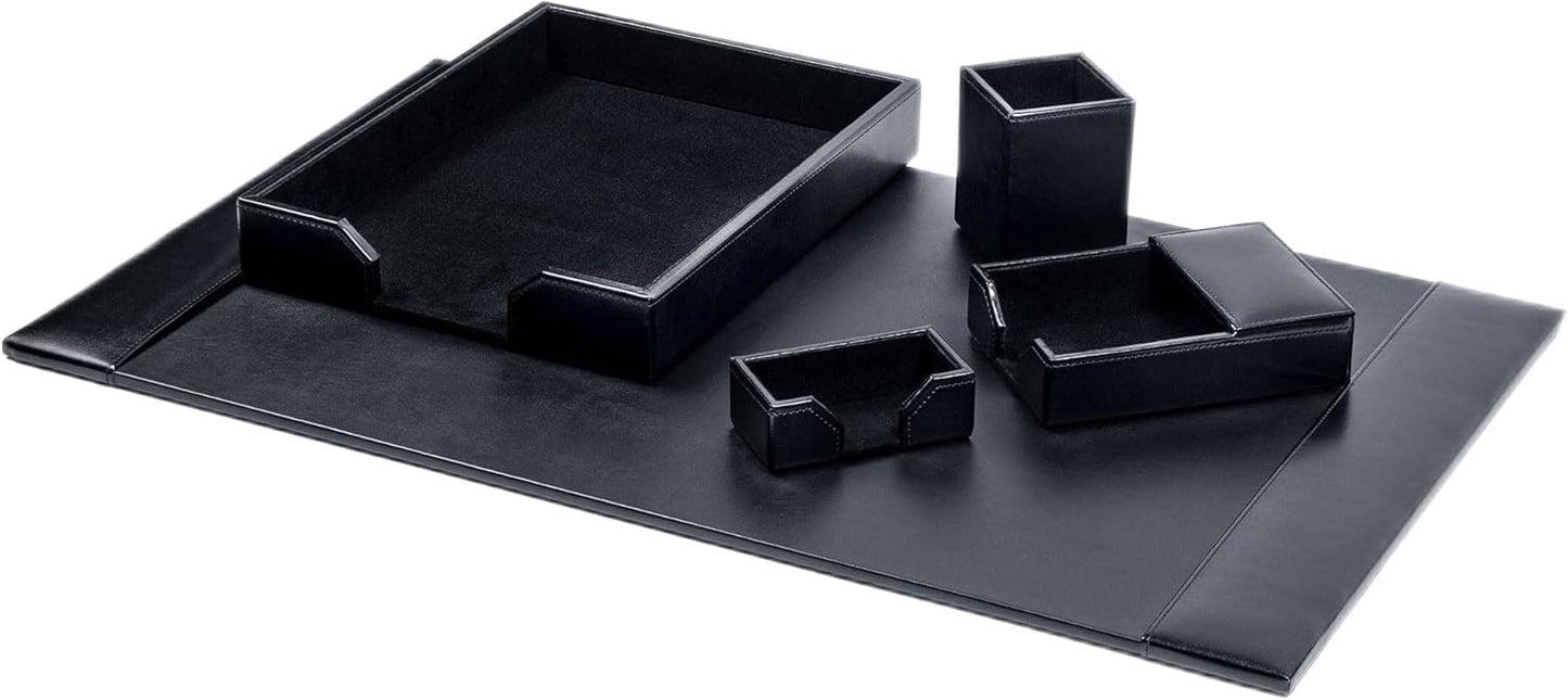 Dacasso Bonded Set Luxury Leather Desk Pad & Desk Organization Essentials, 5 Piece, Black