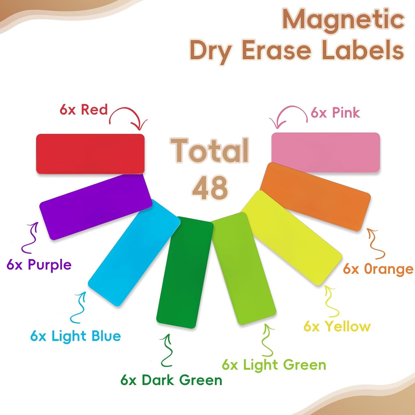 48 Pieces Colorful Magnetic Dry Erase Labels,Waterproof Reusable Strips for Classroom Home Office Garage Refrigerator Blank Writable Erasable Cards Colored Border Name Tags Students Locker Shelf