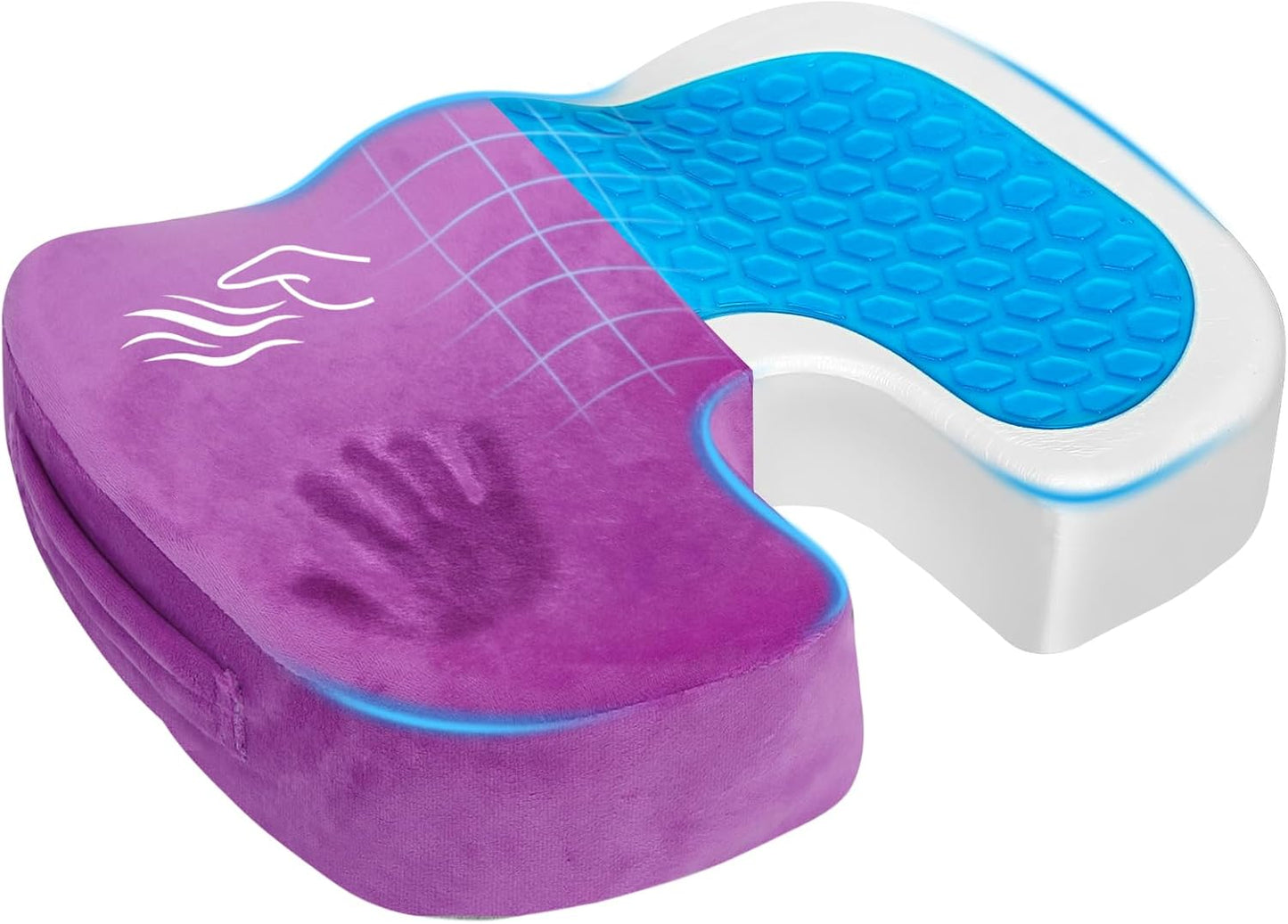 Gel Seat Cushion for Car Office - Memory Foam Pain Relief Chair Pillow Cushions - Tailbone Sciatica Coccyx Butt Lumbar Support Pad for Sitting Driving Traveling, Velvet, Purple