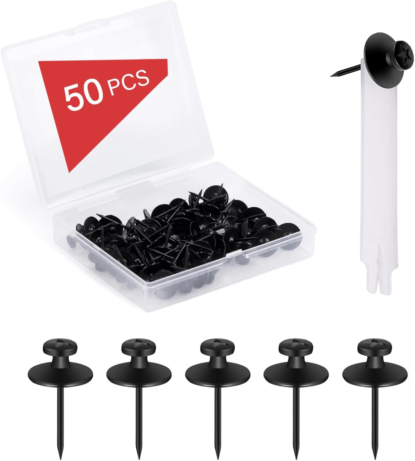 50 PCS Push Pins Picture Hangers Wall Hooks, Double Headed Thumb Tacks Without Nails, Renter Friendly Decor Thumbtacks for Tapestry Frame Art Photos (Black)
