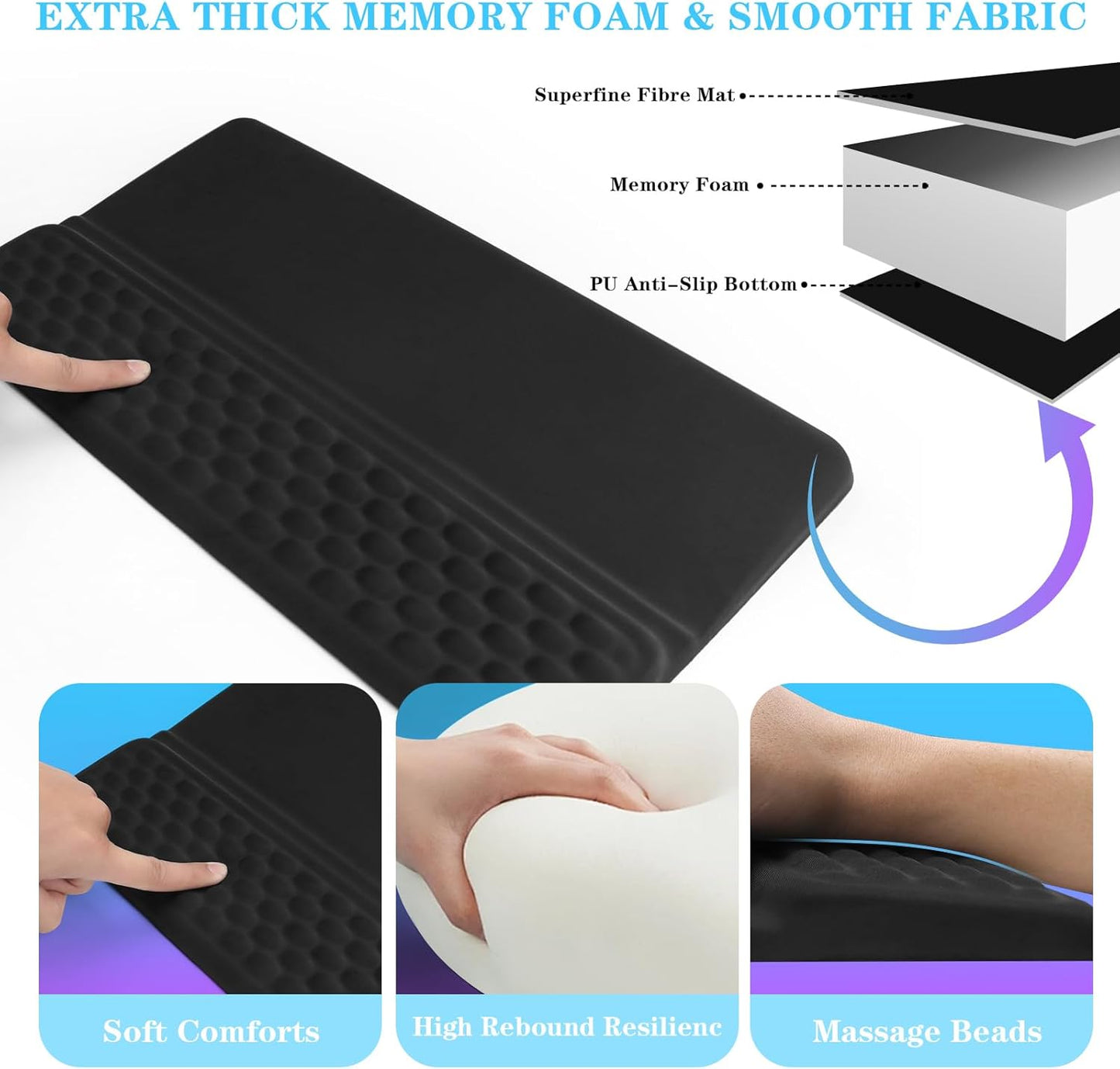 Computer Keyboard Stand with Wrist Rest, Ergonomic Tilted Keyboard Holder - Keyboard Riser with Wrist Pad - Keyboard Tray Support for Office Home - Black