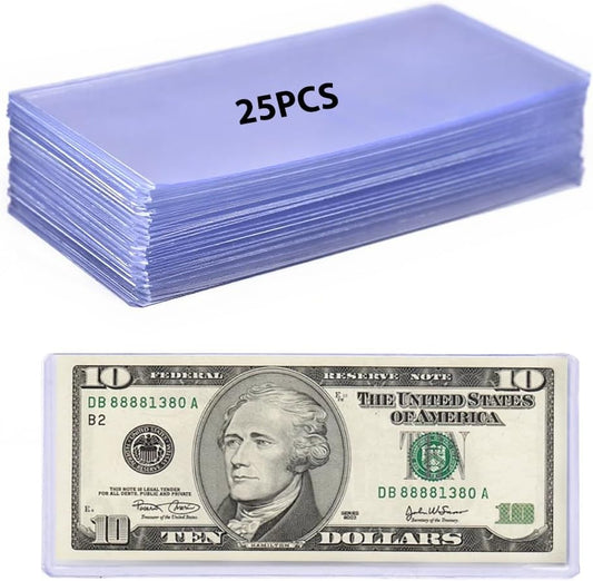 G-PLUS Clear Large Currency Topload Holders,25Pcs PVC Currency Bill Display Holder for Regular Bills Protector Case Supplies
