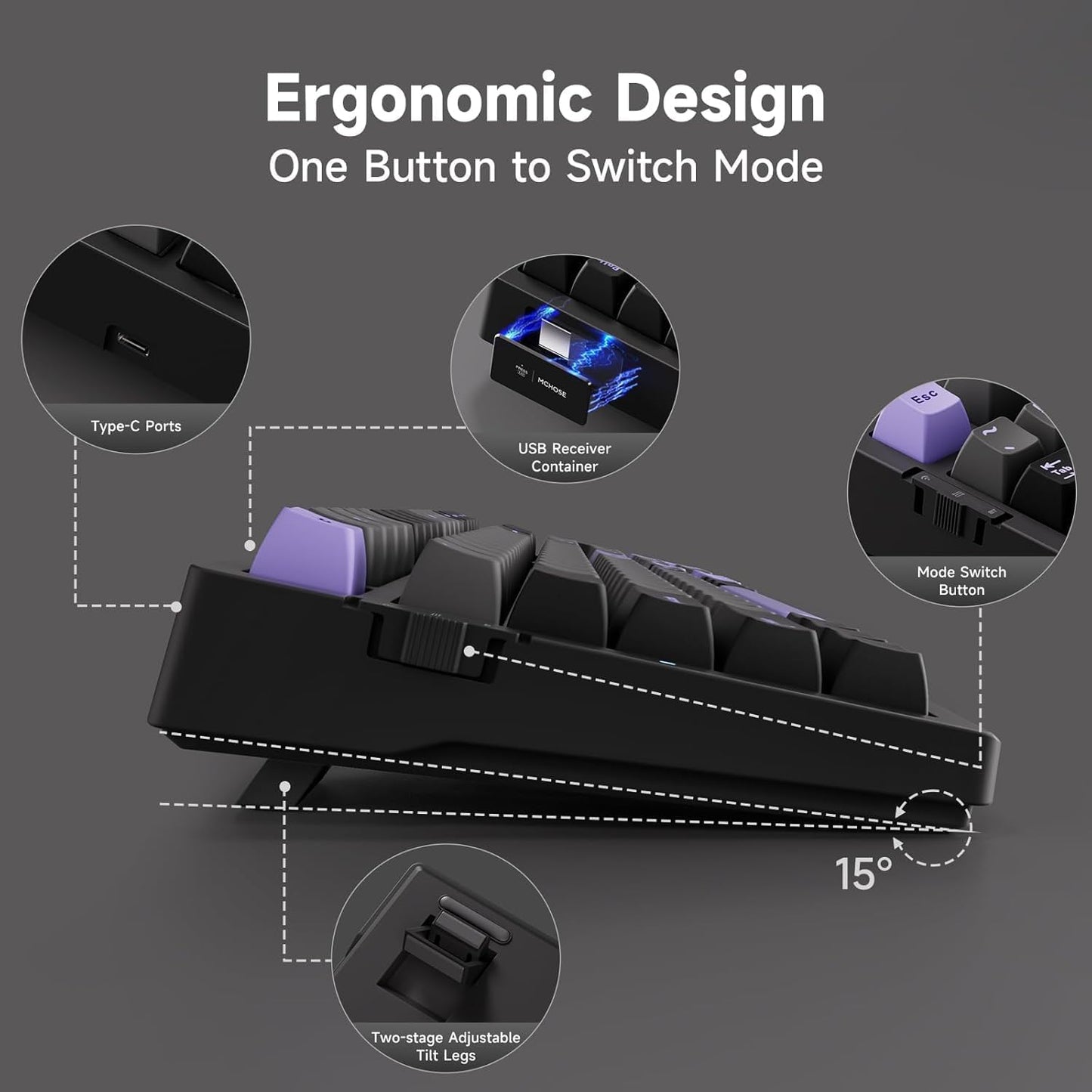 G98 PRO Wireless Mechanical Keyboard, Tri-Mode Connection Gaming Keyboard, Hot Swappable Custom Gasket Structure, Pre-lubed Linear Switches, Double Shot PBT Keycaps RGB LED Backlit Purple&Black
