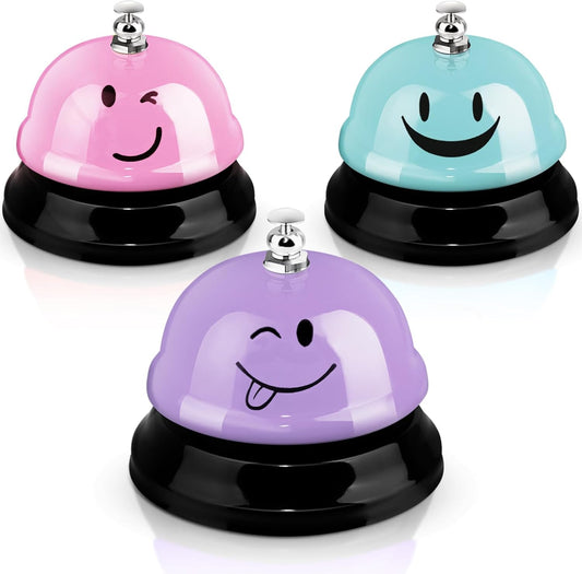 Hotop 3 Pcs Desk Bell for Service Funny Front Desk Smile Face Metal Ringer Call Bell for Kitchen Hotel Restaurant Classroom(Smile Face,Macaron Pink, Blue, Purple)