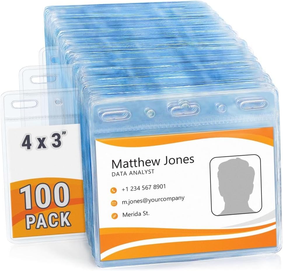EcoEarth Horizontal Card Protector with Soft Edge (Large 4x3, 100 Pack) Clear Plastic Pouch for ID Name Badge Holders, Conference Nametag Sleeves, No Zipper for Quick and Easy Loading of Card Inserts
