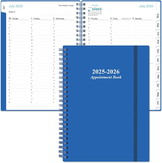 2025-2026 Appointment Book & Planner - A5 Daily Hourly Planner from July 2025 - June 2026, Weekly Appointment Book with 30-Minute Interval, Medium 6.4" x 8.5", Blue