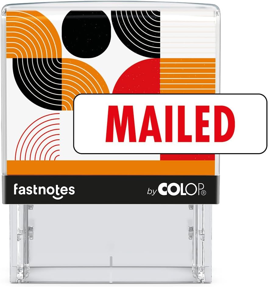 Fastnotes MAILED Self-Inking Rubber Stamp by COLOP - Great for Office Documents, Notary, Warehouse, Accounting Paperwork, Business, and Legal Documentation - Red Ink (MAILED- Red)