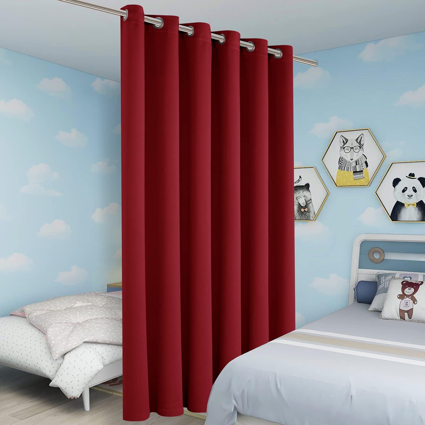 BONZER Room Divider Curtains Total Privacy Wall Room Darkening Grommet Wide Blackout Curtain Panels for Shared Room, 108L x 70W Inch (9L x 5.8W ft), 1 Panel, Red