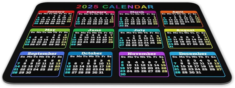 Calendar Mouse pad, 2025 Calendar Color Horizontal Edition Natural Rubber Creative Gaming Mouse Pad Rectangle Mouse Personalized Desk Mouse Pad 9.5 inch x 7.9 inch