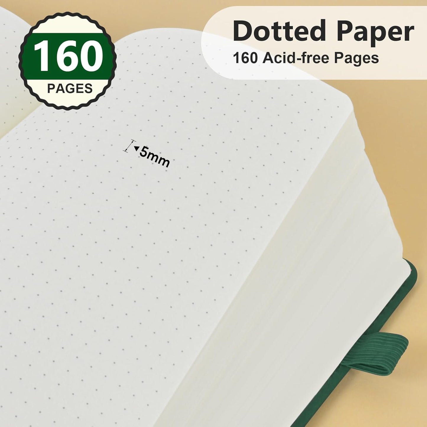 Dotted Journal Notebook for Men & Women, 160 Pages Dot Grid notebook for Note Taking, Bullet Journaling Notebook for Work, School, Travel, Writing, A5 Hardcover 5.9" x 8.5"(Green)