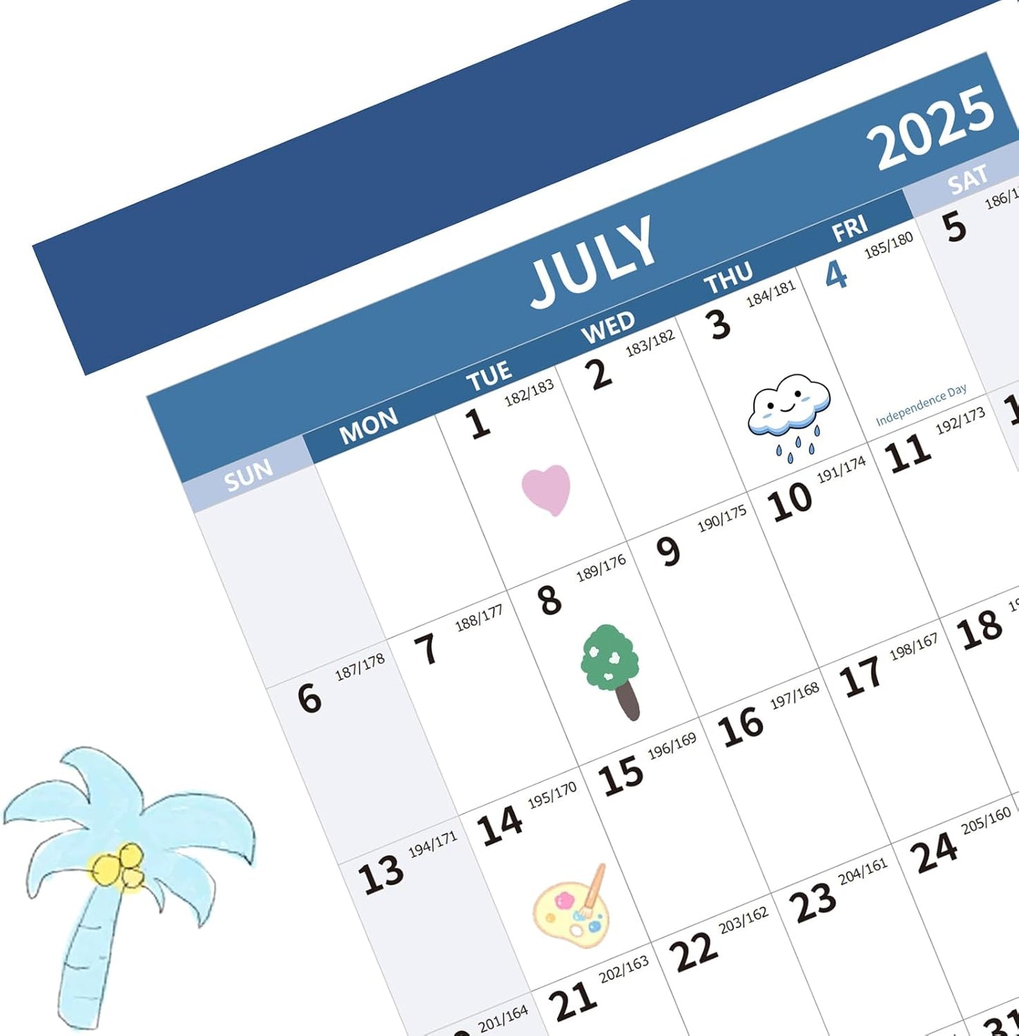 2025-2026 Wall Calendar 34.8" x 22.8" Large Vertical Yearly Wall Hanging Calenda with Julian Date from July 2025 to June 2026 Thick Paper Calendar 12 Month Annual Planner for Office Fridge(Blue)