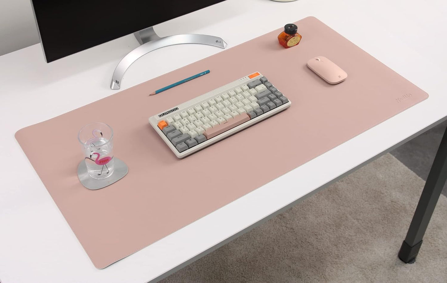 DeskPaw Dual-Sided Leather Desk Pad,Blotter for Laptop Computer,Mouse Pad,Writing,Drawing,Arts and Craft Mat (Pink/Silver, 17x35”)