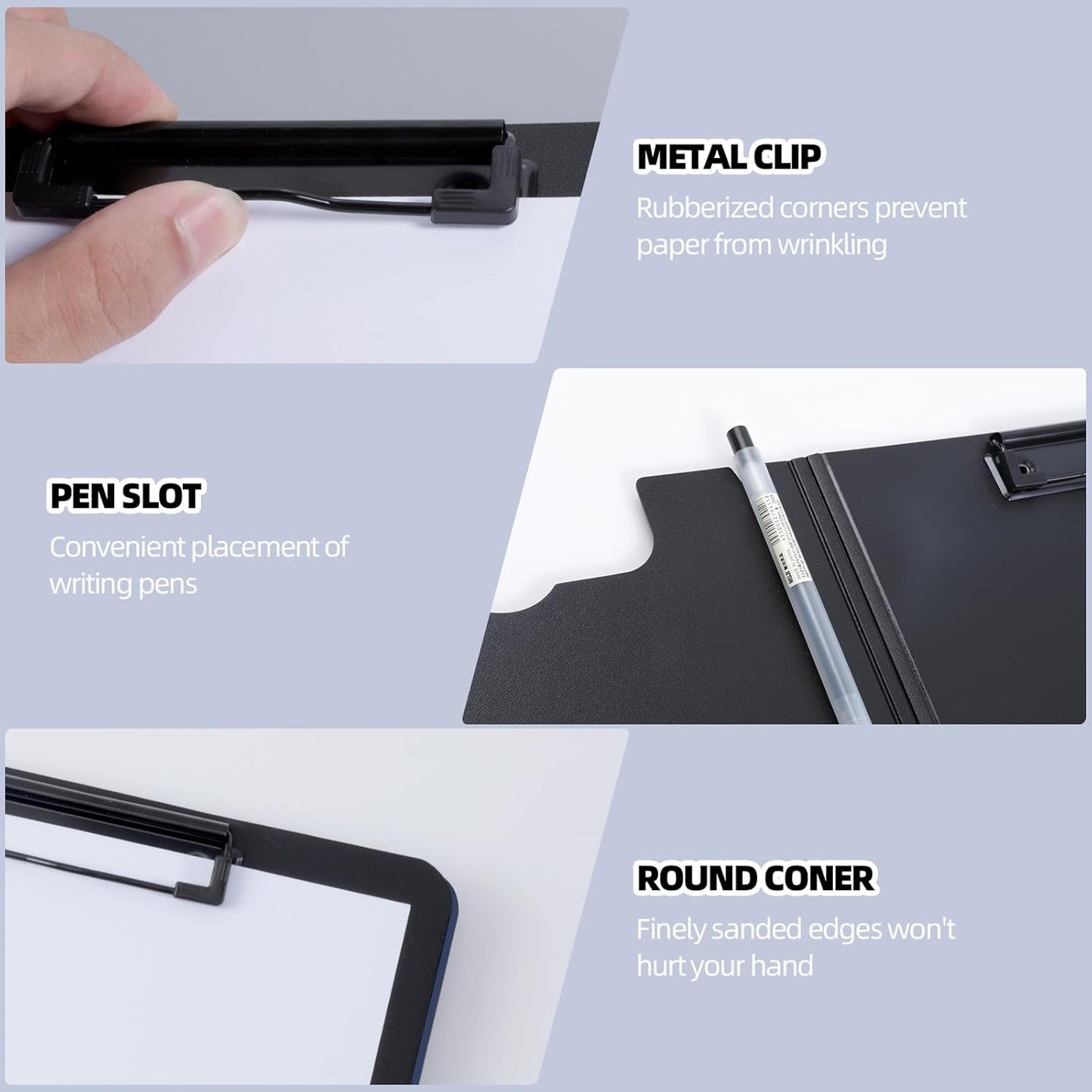 Clipboard Folder, A4 Foldable Clipboard with Horizontal and Vertical Double Metal Clips, 360 Degree Foldable Binder Clipboards with Pen Holder, File Cover Work Folder Clipboards, Blue