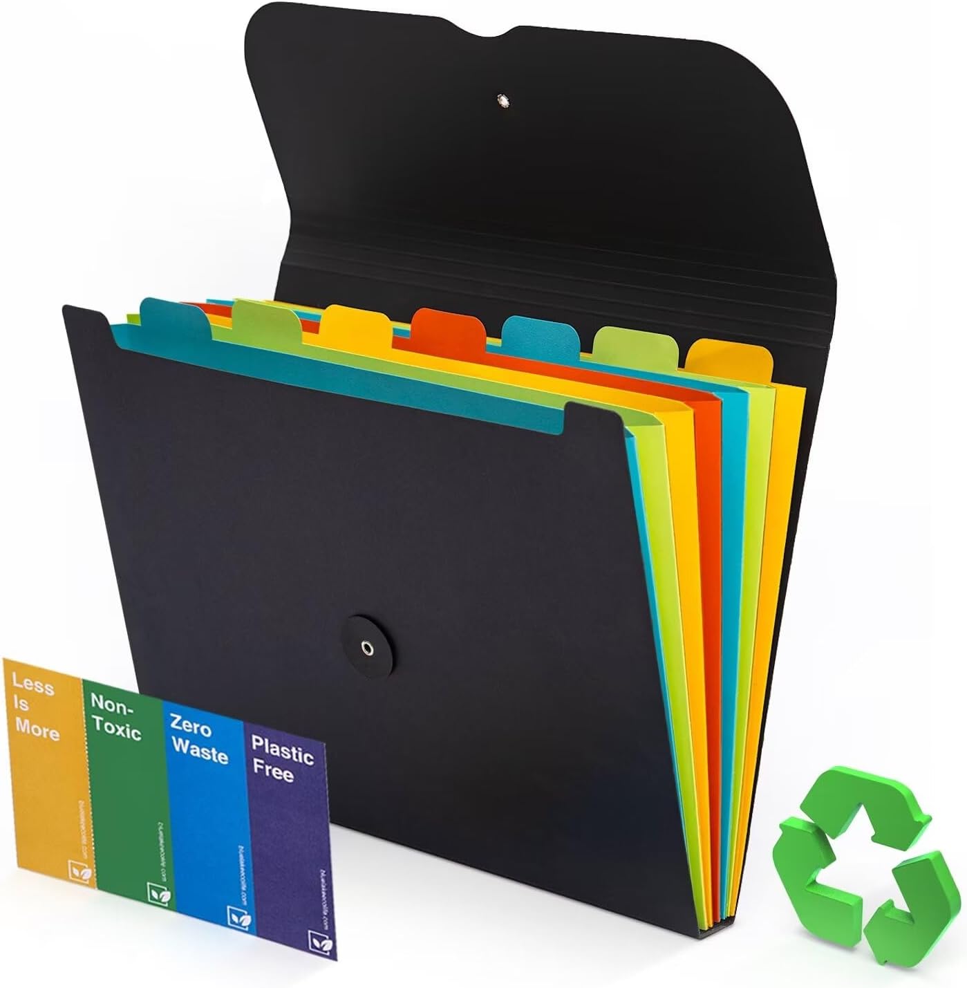 Blue Lake ECOLIFE Expanding File Folder Accordion Plastic Free 7 Pocket Rainbow Divider Expandable Folders Organizer Black