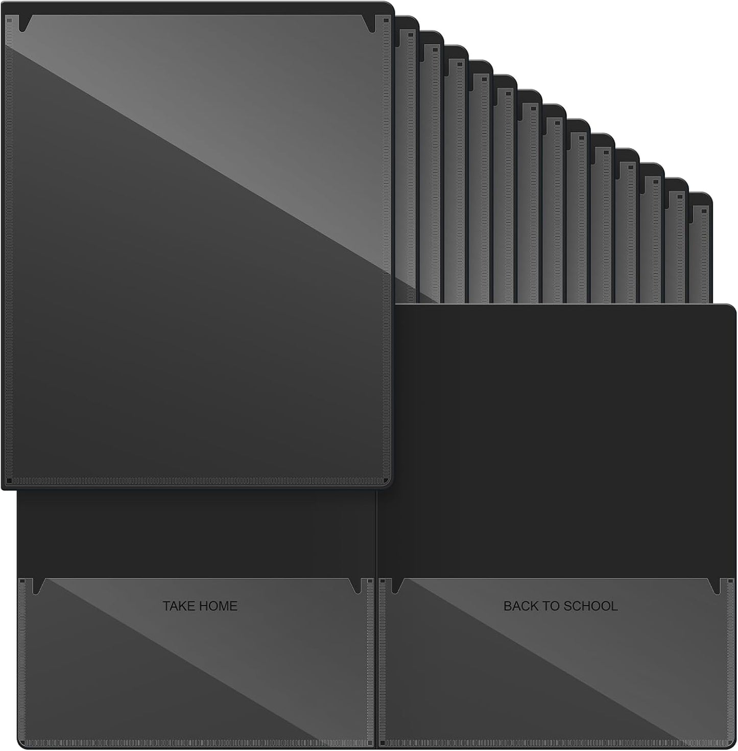 Henoyso 24 Pcs Folders Take Home Heavy Duty 2 Pocket Homework Folders with Clear Front Pockets for Elementary Students Parent Teacher Communication (Black)