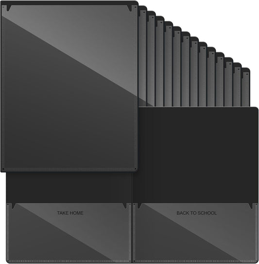 Henoyso 24 Pcs Folders Take Home Heavy Duty 2 Pocket Homework Folders with Clear Front Pockets for Elementary Students Parent Teacher Communication (Black)
