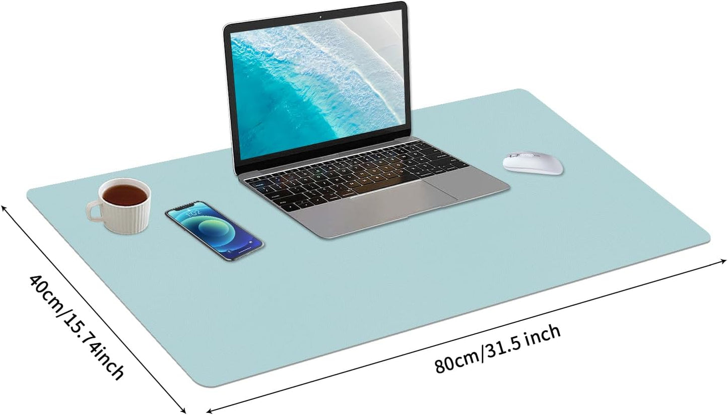 Bloss Light Blue Desk Mat, Large Mouse Pad, Leather Desk Blotter, Waterproof Desk Pad for Office Home Decor/31.5×15.7 Inch