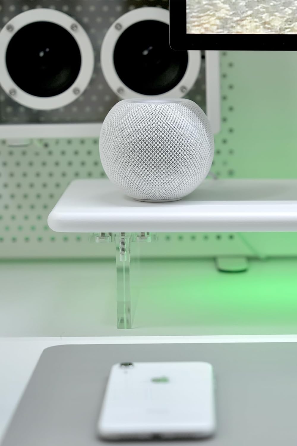 Bamboo Monitor Stand Riser with Acrylic Legs for Desk,31.5 Inches Desktop Shelf Supports for PC Computer Monitor, Laptops, Printer, Speakers (White)