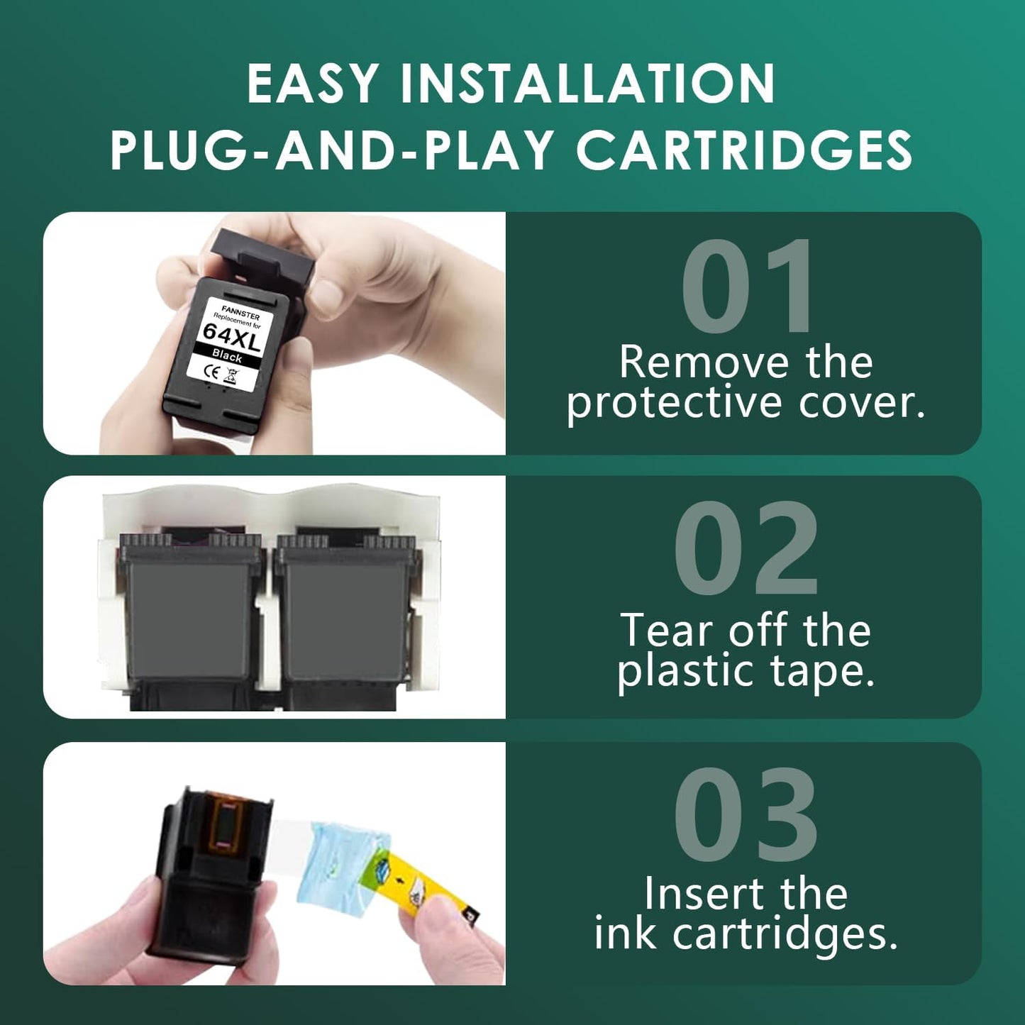 64XL Black Ink Cartridges Black Compatible for HP 64 XL High Yield Replacement for HP Printers 7858 7855 7120 7155 7158 7164 6255 6252 6232 Envy Inspire 7955e Tango X Printers