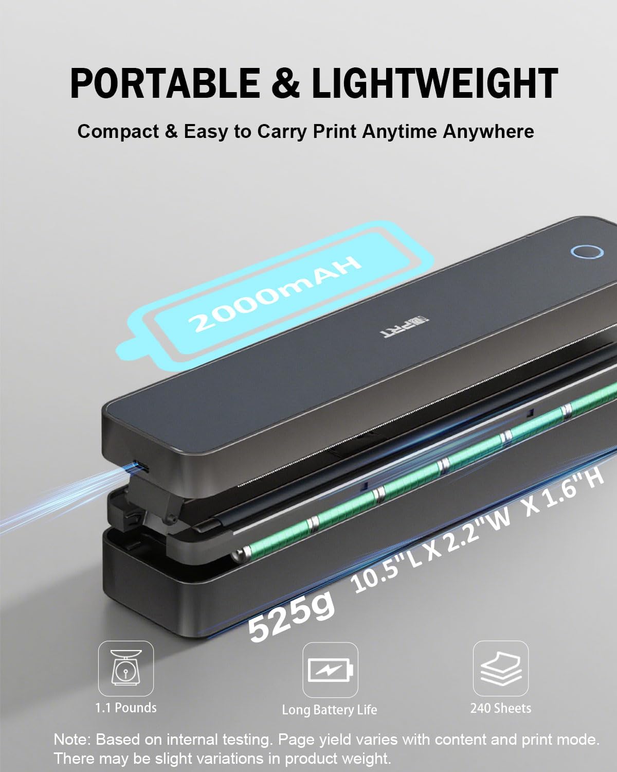 iDPRT Inkless Portable Printer for Travel, 300DPI Wireless Thermal Printer Support 8.5 x 11 Inch US Letter, A4, Small Bluetooth Printers Compatible with iOS, Android Laptop for Office Car Home, Black