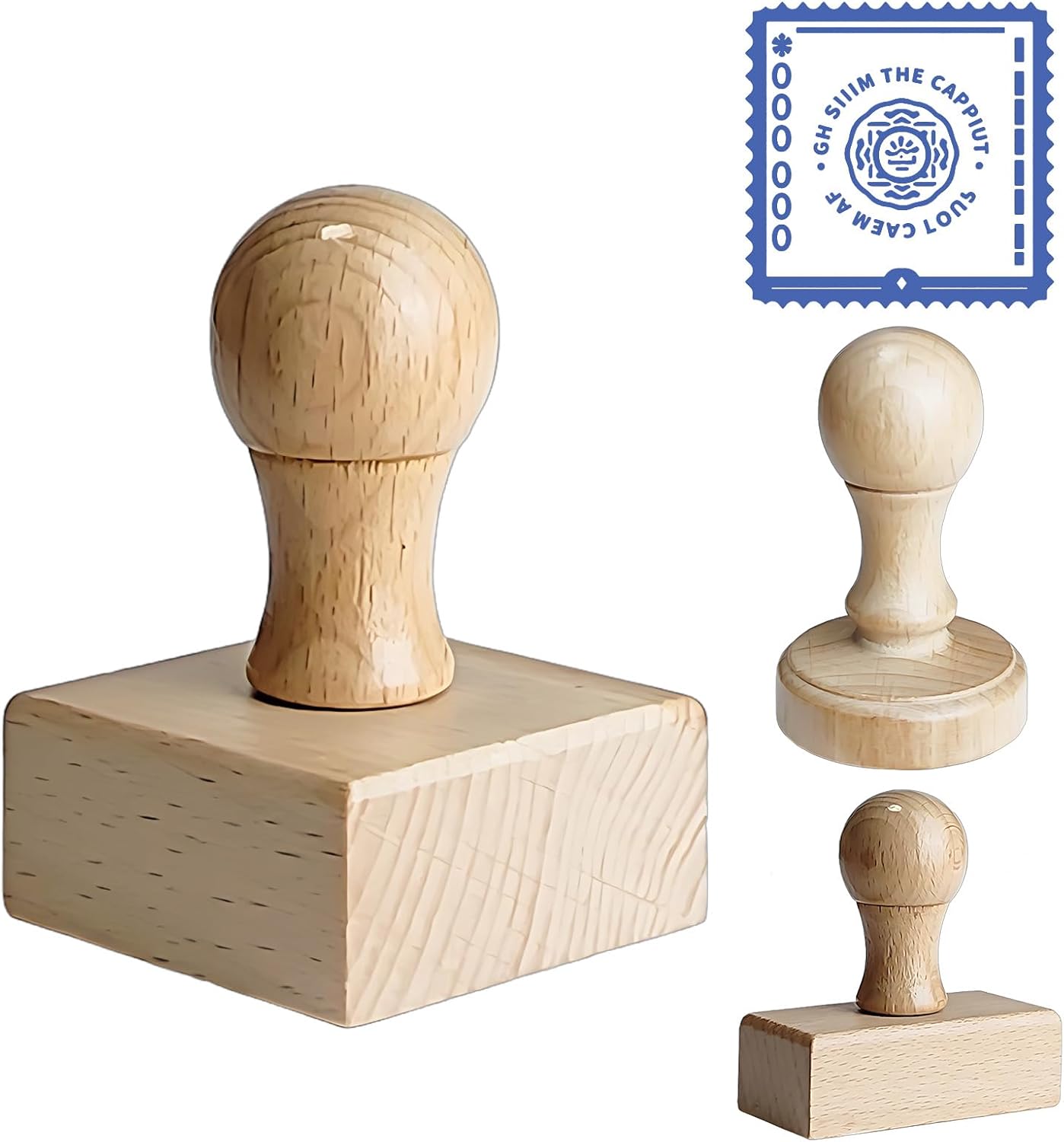 Custom Stamp – Personalized Wooden Rubber Stamp with Logo, Name, and Address, Upload Your Own Design, Multiple Sizes for Branding & Crafting (Square)